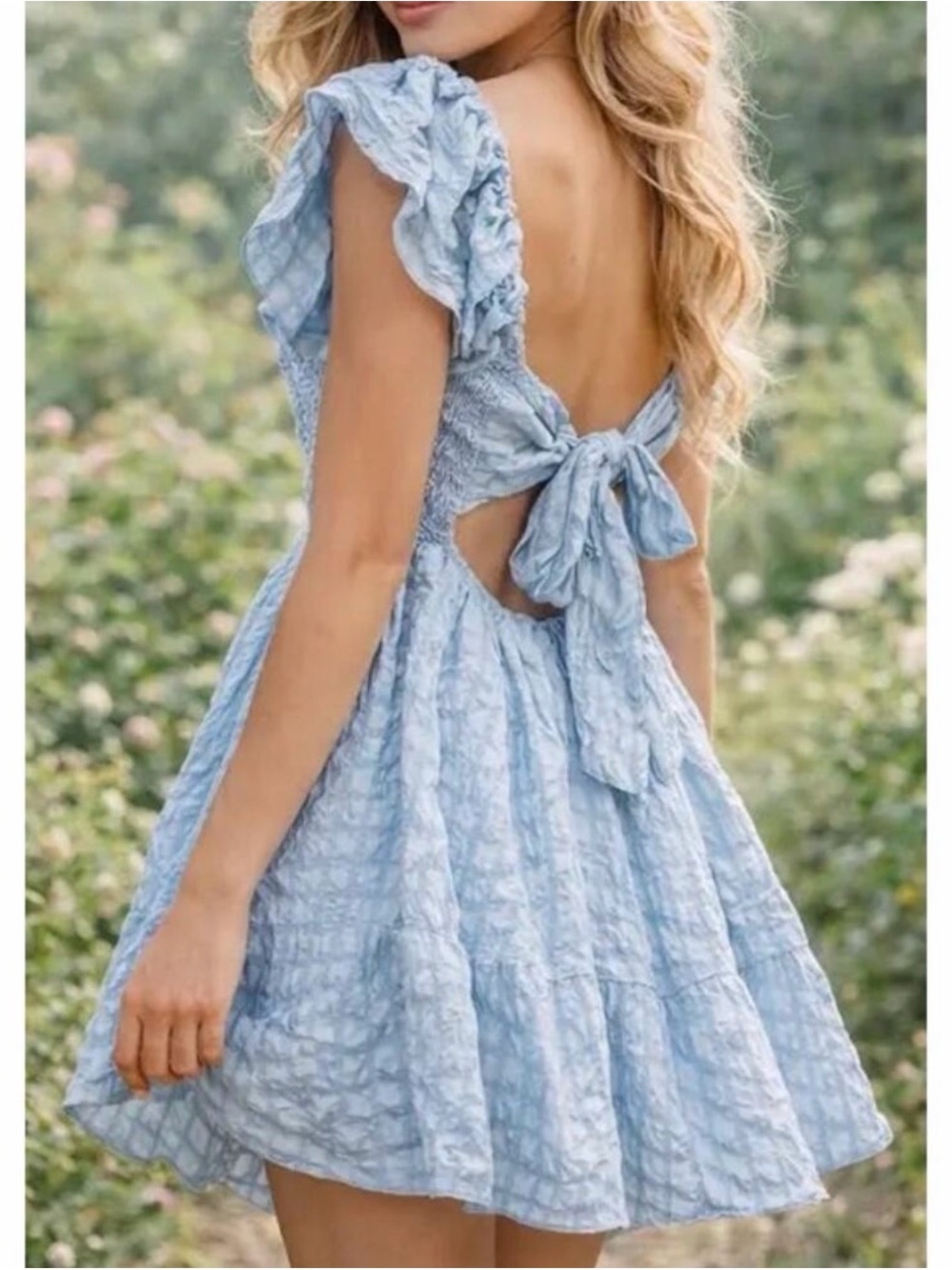 Simply Southern Light Blue Crinkle Ruffled Smocked Dress - Picture 2 of 14